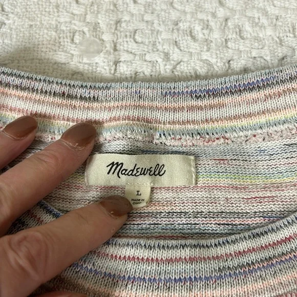 Madewell Bubble-Sleeve Crop Top in Rainbow Stripes Size Large - Picture 7 of 10
